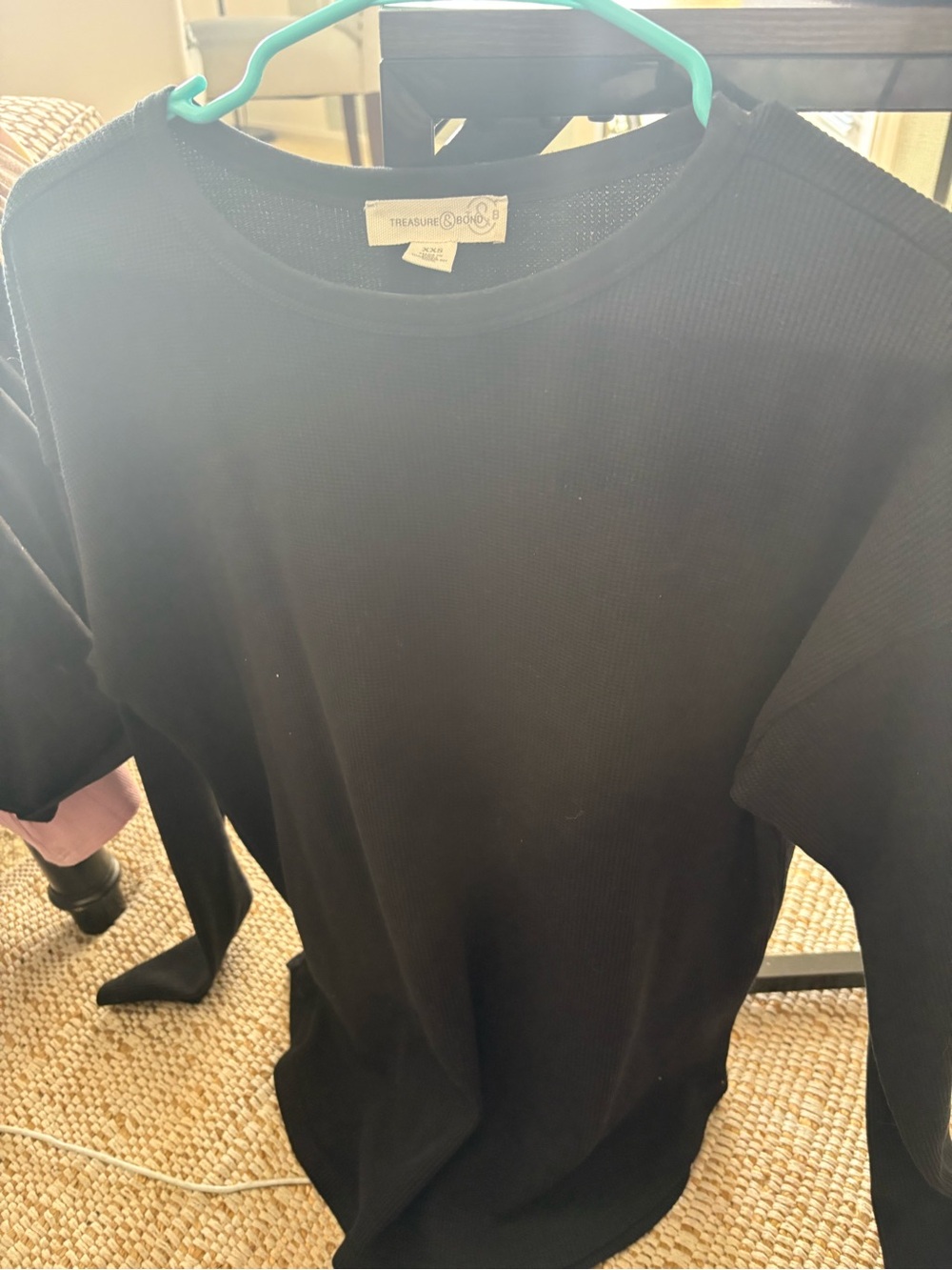 Treasure & Bond Black Ribbed Long Sleeve Crew